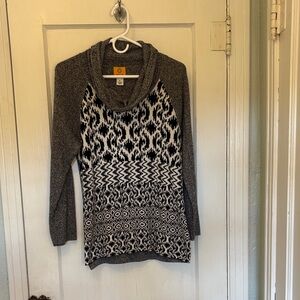 Ruby Rd. Black and Gray Patterned Cowl Neck Sweater